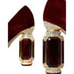 Dolce & Gabbana Red Velvet Gold Crystals Heels Mary Jane Shoes LA10580-40.5