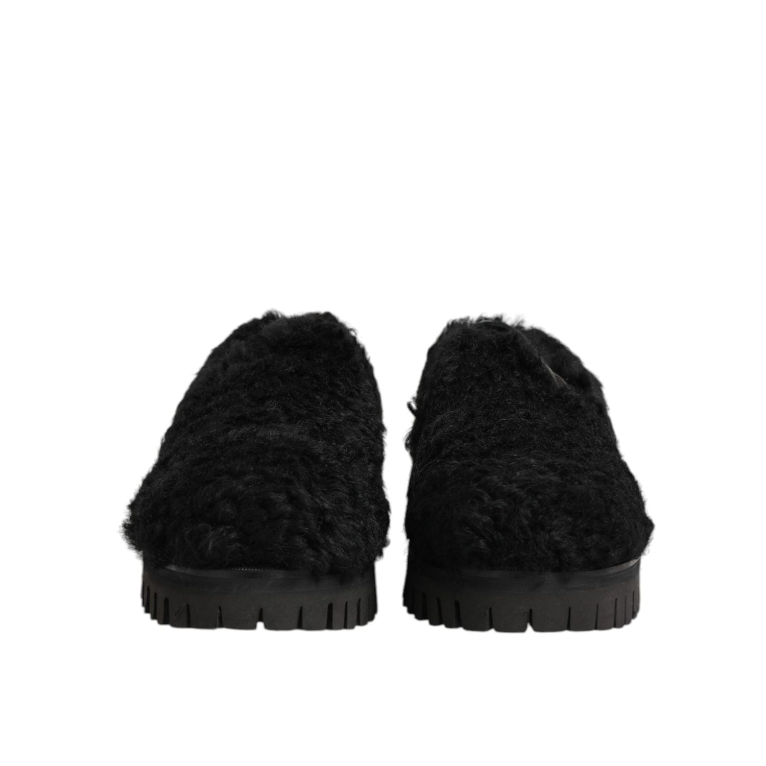 Dolce & Gabbana Dress Black Fur Leather Slippers Men Shoes