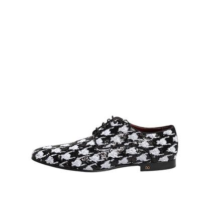 Dolce & Gabbana Dress Black White Sequined Lace Up Derby Shoes