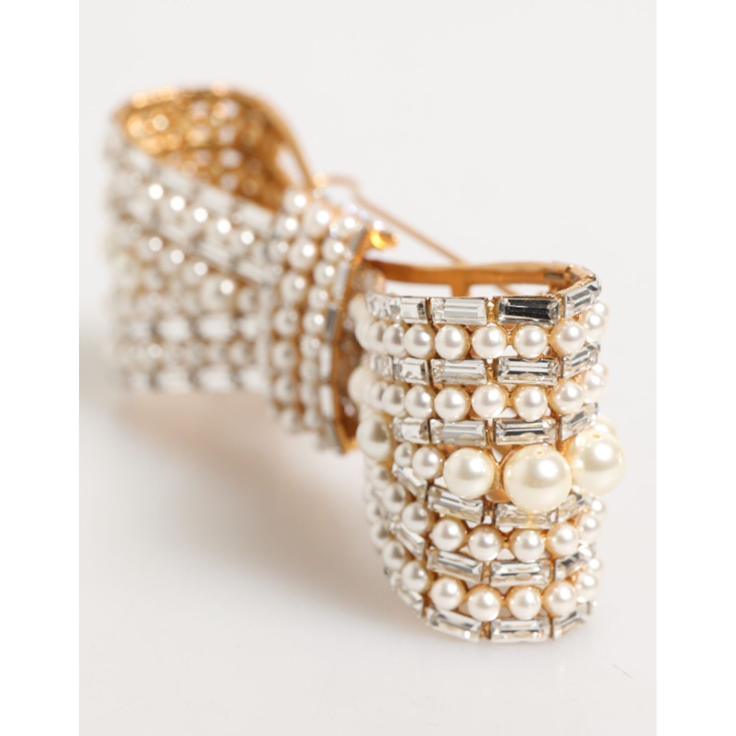 Dolce & Gabbana Gold Brass Glas Crystal Faux Pearl Embellished Brooch