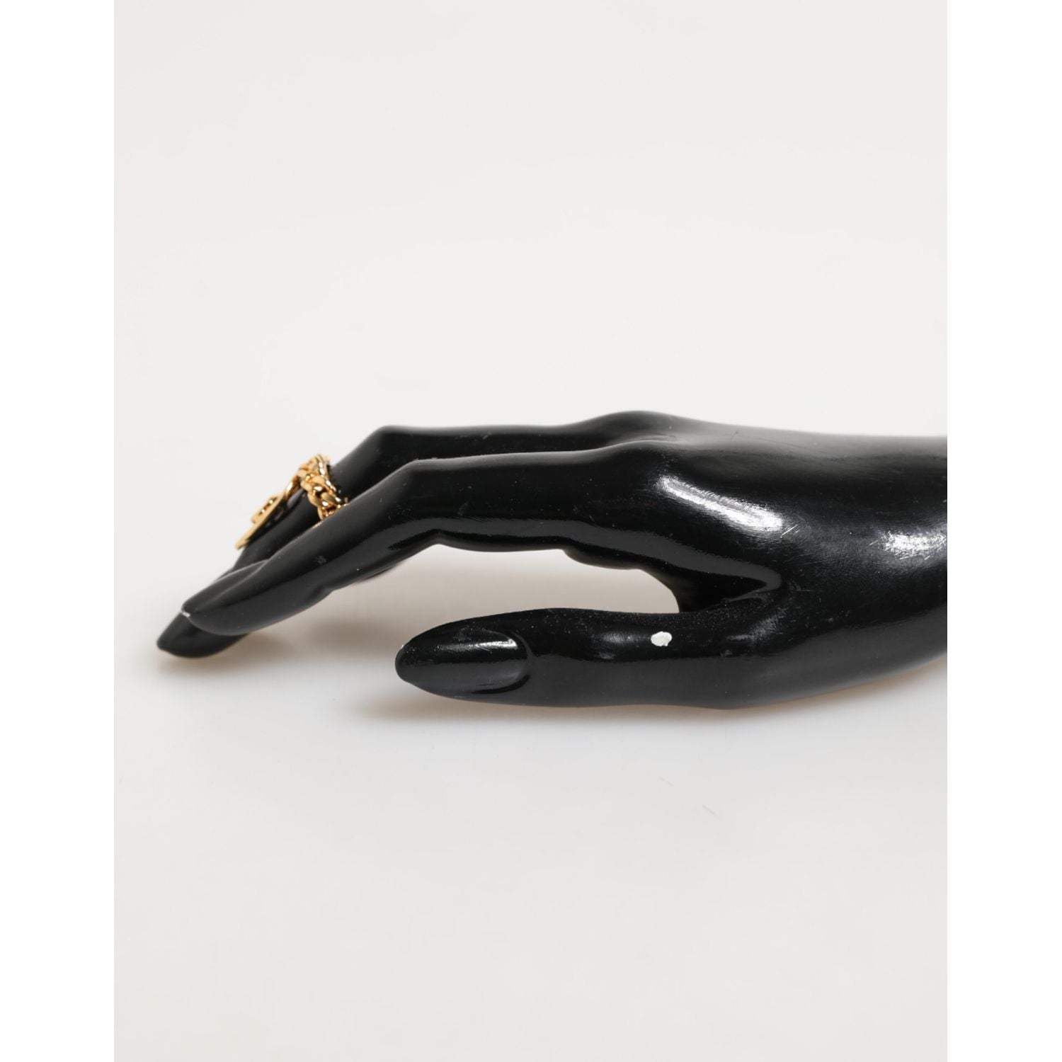 Dolce & Gabbana Gold Tone Brass Oval DG Logo Chain Adjustable Ring