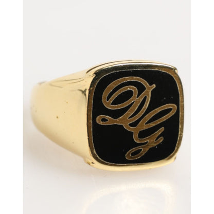 Dolce & Gabbana Gold Tone Enamel Brass Signet DG Logo Adjustable Ring