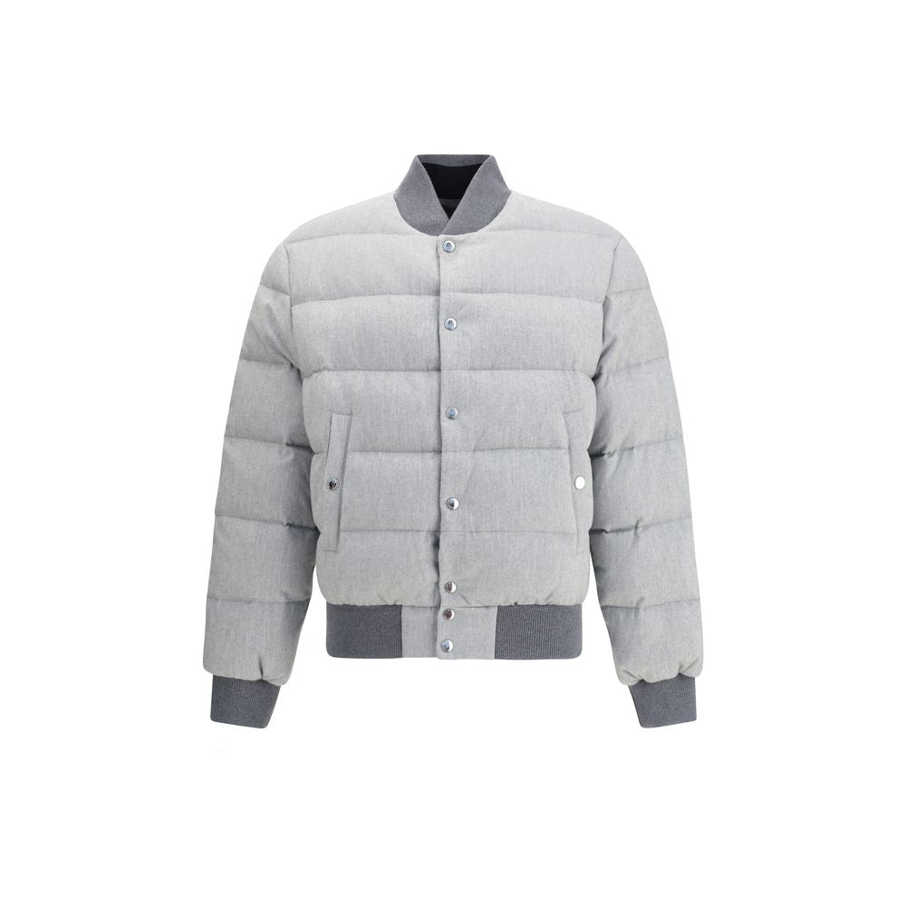 Dolce & Gabbana Gray Cotton Bomber reversible down jacket with snap closure and ribbed cuffs, featuring side welt pockets and woven design.
