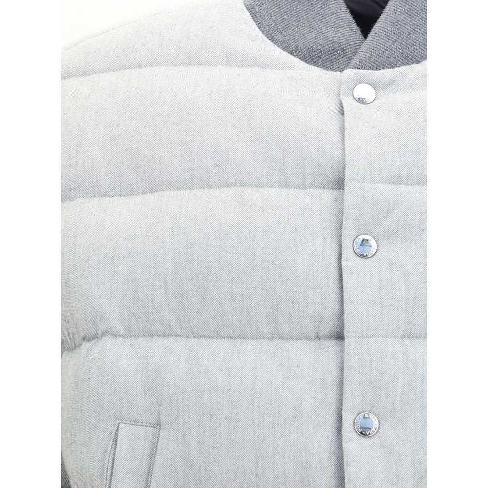 Close-up of Dolce & Gabbana Gray Cotton Bomber showing snap buttons and ribbed details, reversible design for style versatility.