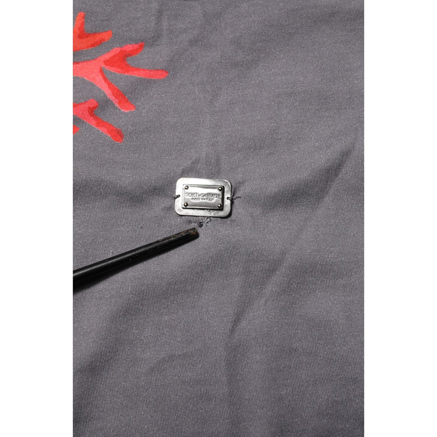 Dolce & Gabbana Gray Cotton Coral Print Logo Plaque T-shirt