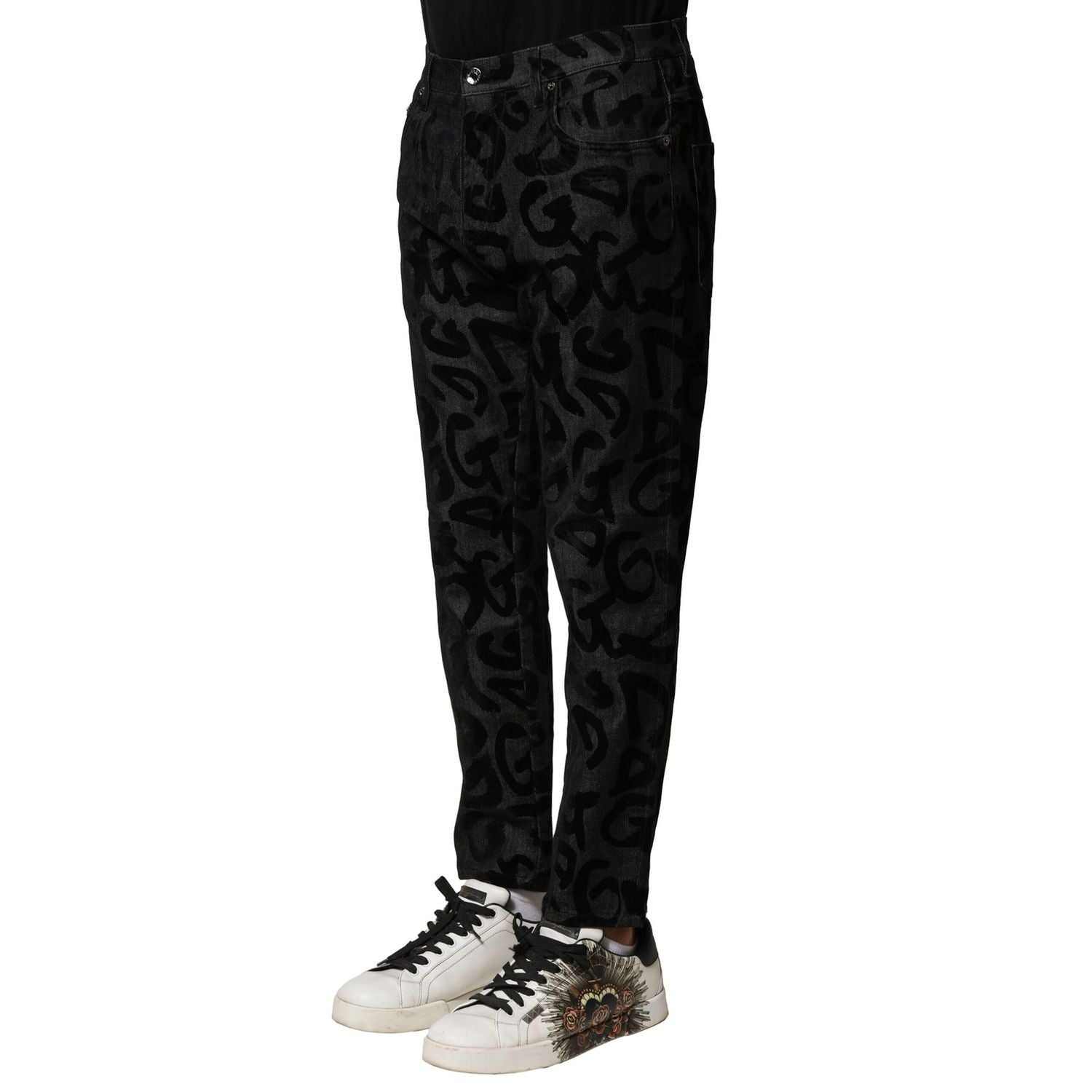 Dolce & Gabbana Gray Cotton DG Logo Straight Men Denim Jeans