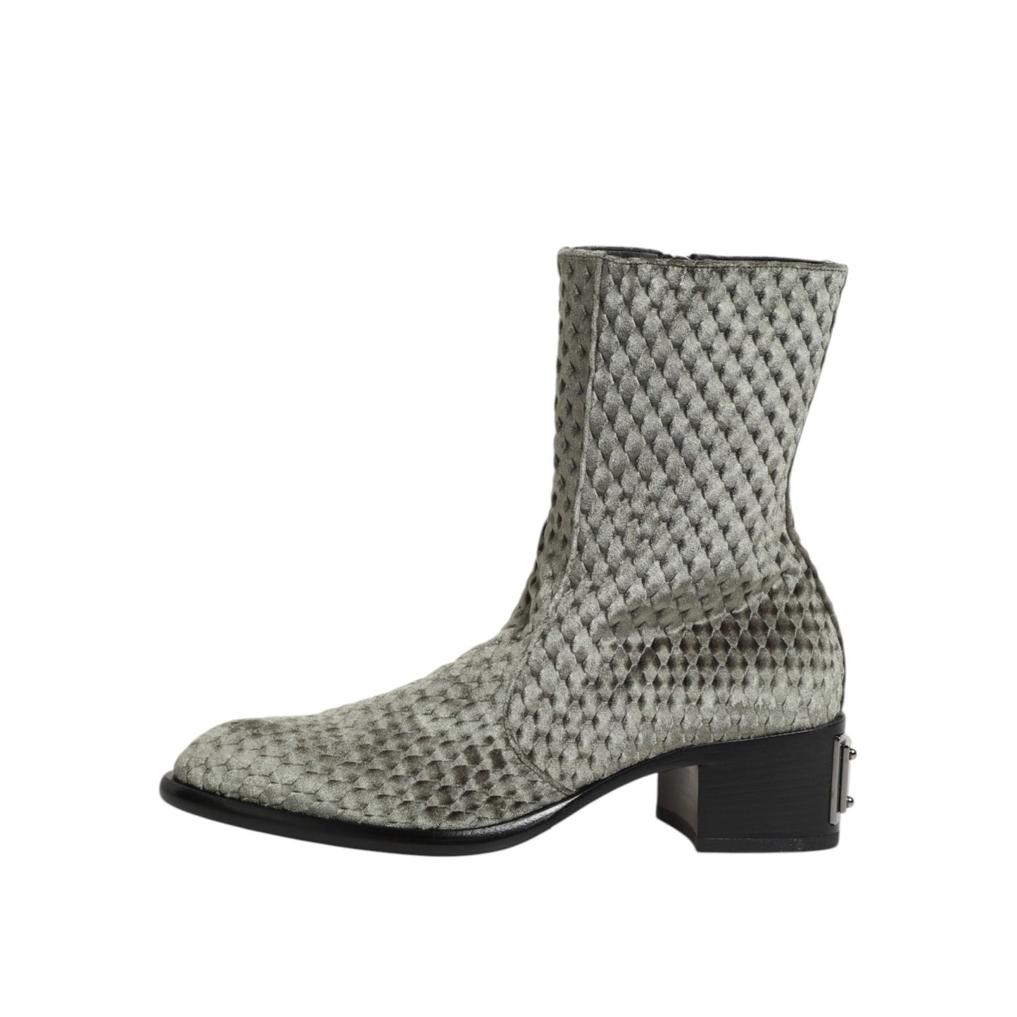 Dolce & Gabbana Gray Cotton Velvet Mid Calf Short Boots Shoes