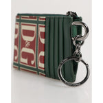 Dolce & Gabbana Green Calf Leather Logo Print Monogram Card Holder Wallet with zip and ring fastening, side view.