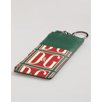 Dolce & Gabbana Green Calf Leather Logo Print Monogram Card Holder Wallet with side zip and card slots.