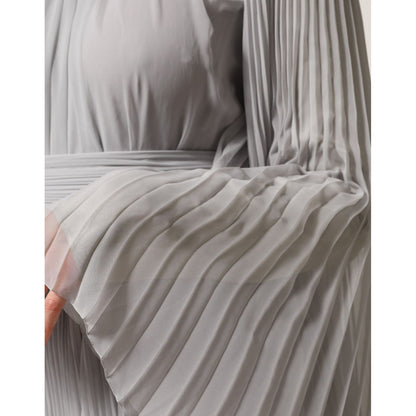 Dolce & Gabbana Grey Pleated Maxi Long Sleeve Silk Blend Gown Dress