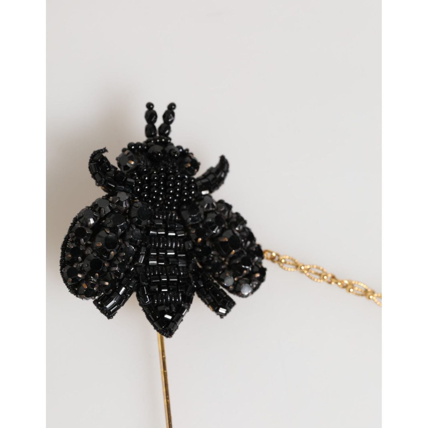 Dolce & Gabbana Lapel Pin Gold Brass Black Crystal Bee Accessories Brooch