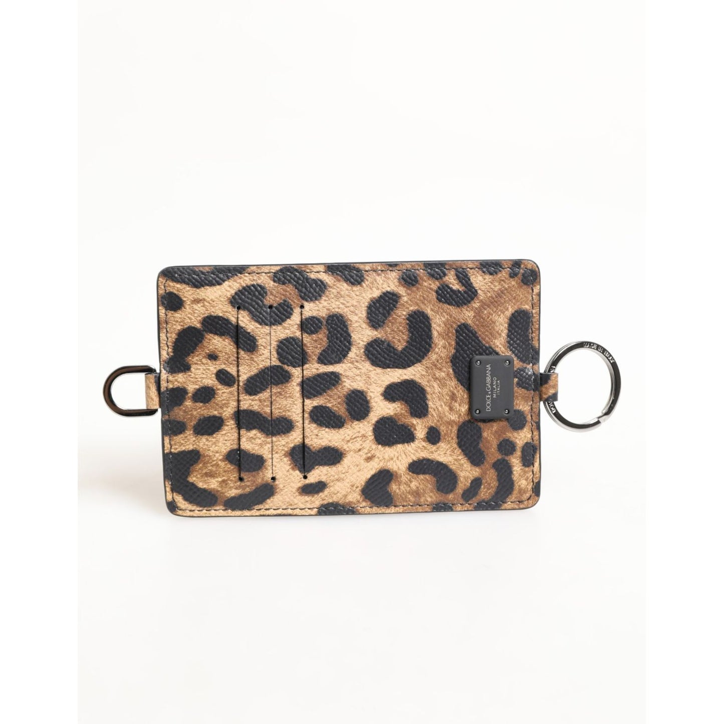 Dolce & Gabbana Leopard Print Leather Embossed Lanyard Card Holder Wallet showcasing a bold leopard design and high-quality calf leather.