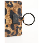 Close-up of Dolce & Gabbana Leopard Print Leather Embossed Lanyard Card Holder Wallet with logo detail.