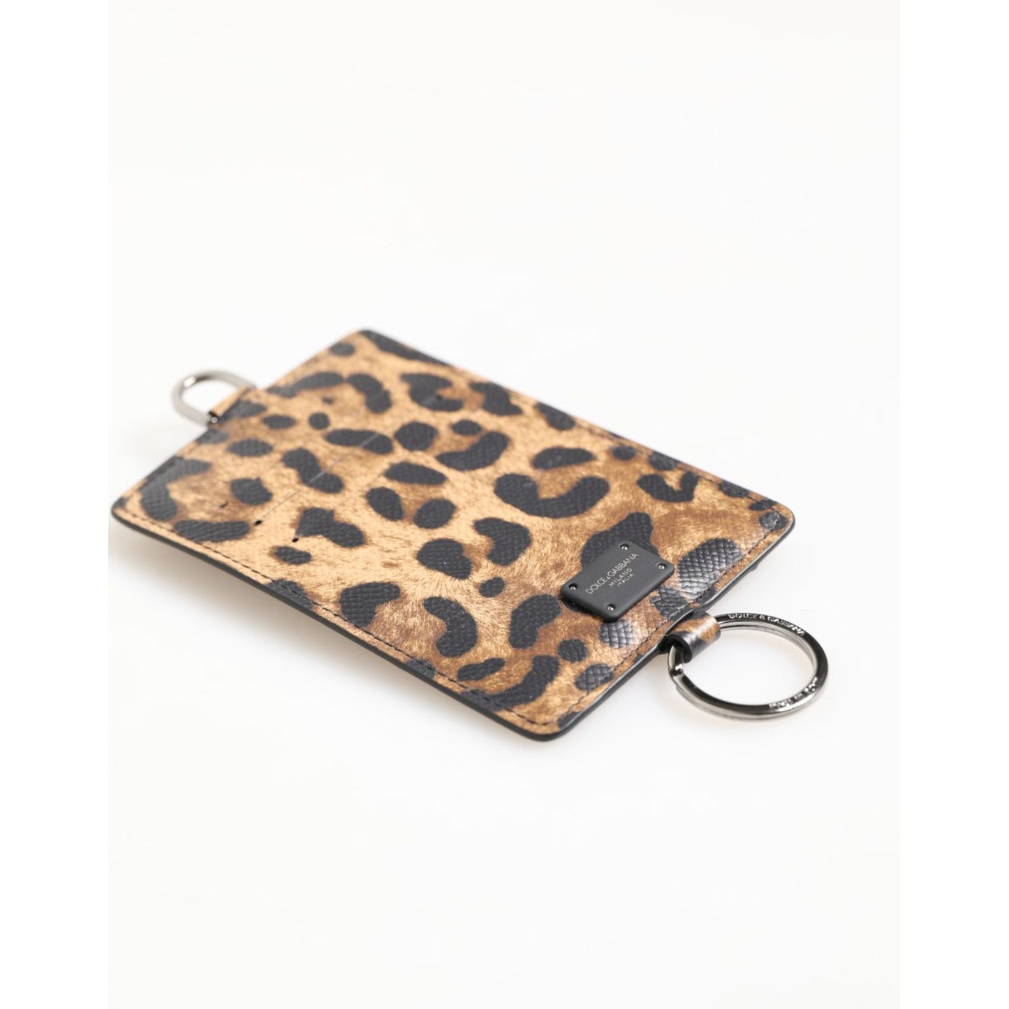 Dolce & Gabbana Leopard Print Leather Embossed Lanyard Card Holder Wallet with bold leopard design and high-quality leather finish.