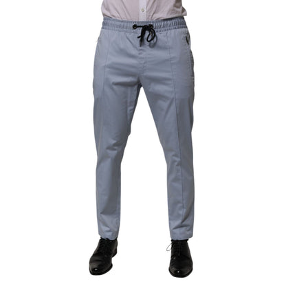 Dolce & Gabbana Light Blue Cotton Drawstring Elastic Waist Men Pants