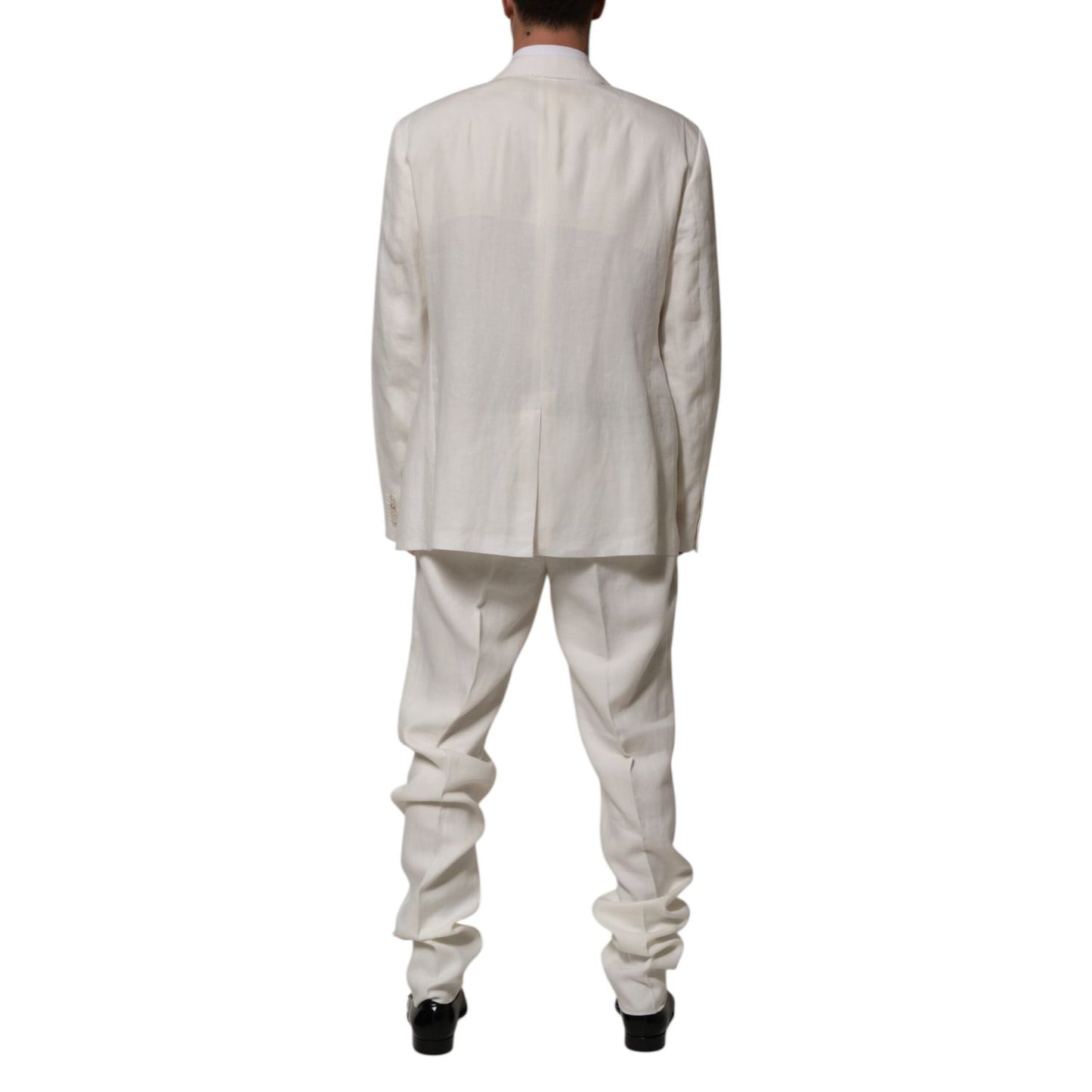 Dolce & Gabbana Light Cream Linen Embroidered 2 Piece Suit shown from the back, featuring a tailored fit and elegant design.