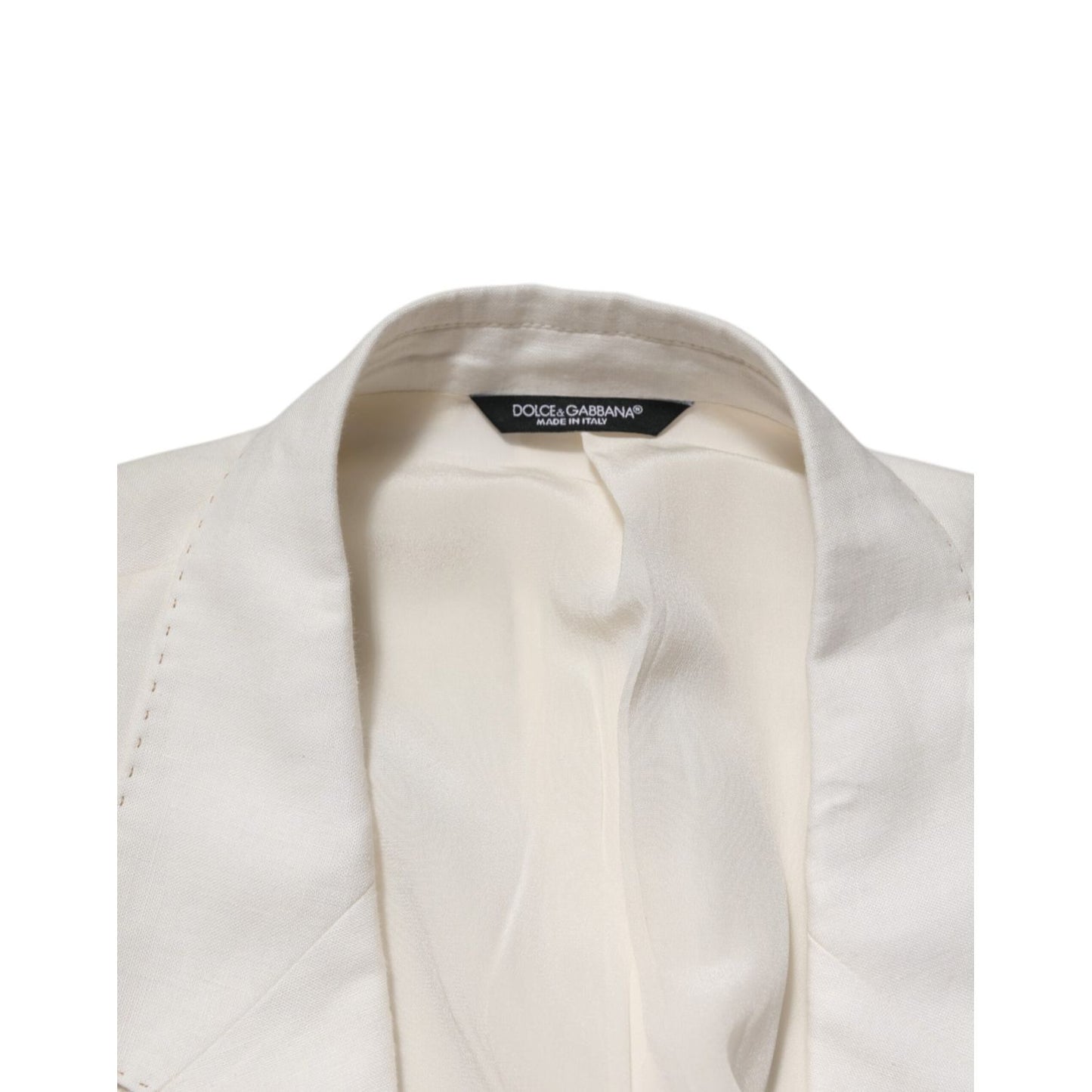 Dolce & Gabbana Light Cream Linen Embroidered 2 Piece Suit collar detail in fine line
