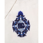 Detailed embroidery on Dolce & Gabbana Light Cream Linen Embroidered 2 Piece Suit with DG crest patch on chest