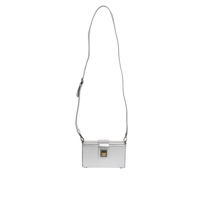 Dolce & Gabbana Metallic Silver DG BOX Leather Shoulder Strap Bag