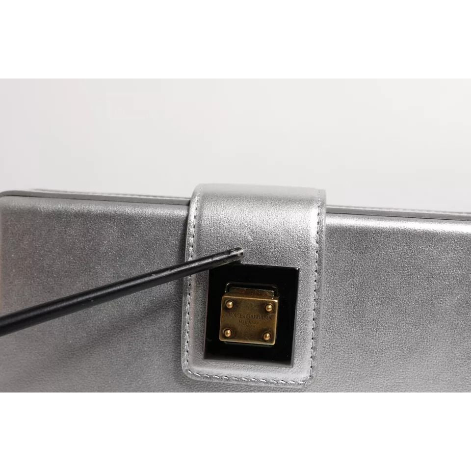 Dolce & Gabbana Metallic Silver DG BOX Leather Shoulder Strap Bag