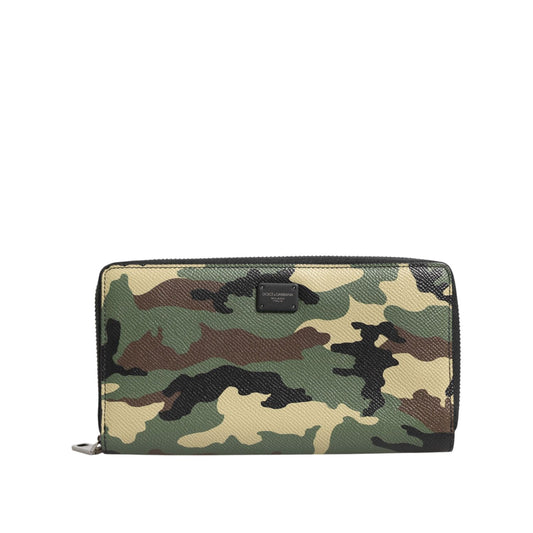 Dolce & Gabbana Multicolor Camouflage Logo Zip Around Continental Wallet made from 100% calf leather with card and coin slots.