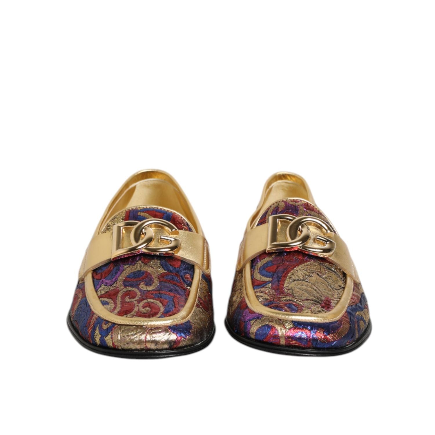 Dolce & Gabbana Multicolor Jacquard Gold DG Logo Loafer Shoes