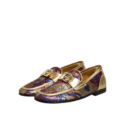 Dolce & Gabbana Multicolor Jacquard Gold DG Logo Loafer Shoes