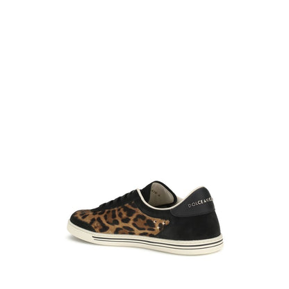 Dolce & Gabbana Multicolor Lamb Ovis Aries Aries Low Top Sneakers with leopard print and branding, side view.