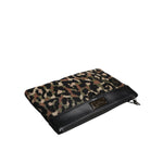 Dolce & Gabbana Multicolor Leopard Print Jacquard Logo Plaque Pouch Bag with zipper and metal detailing.