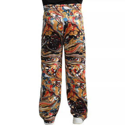 Dolce & Gabbana Multicolor Marble Print Satin Trouser Pants