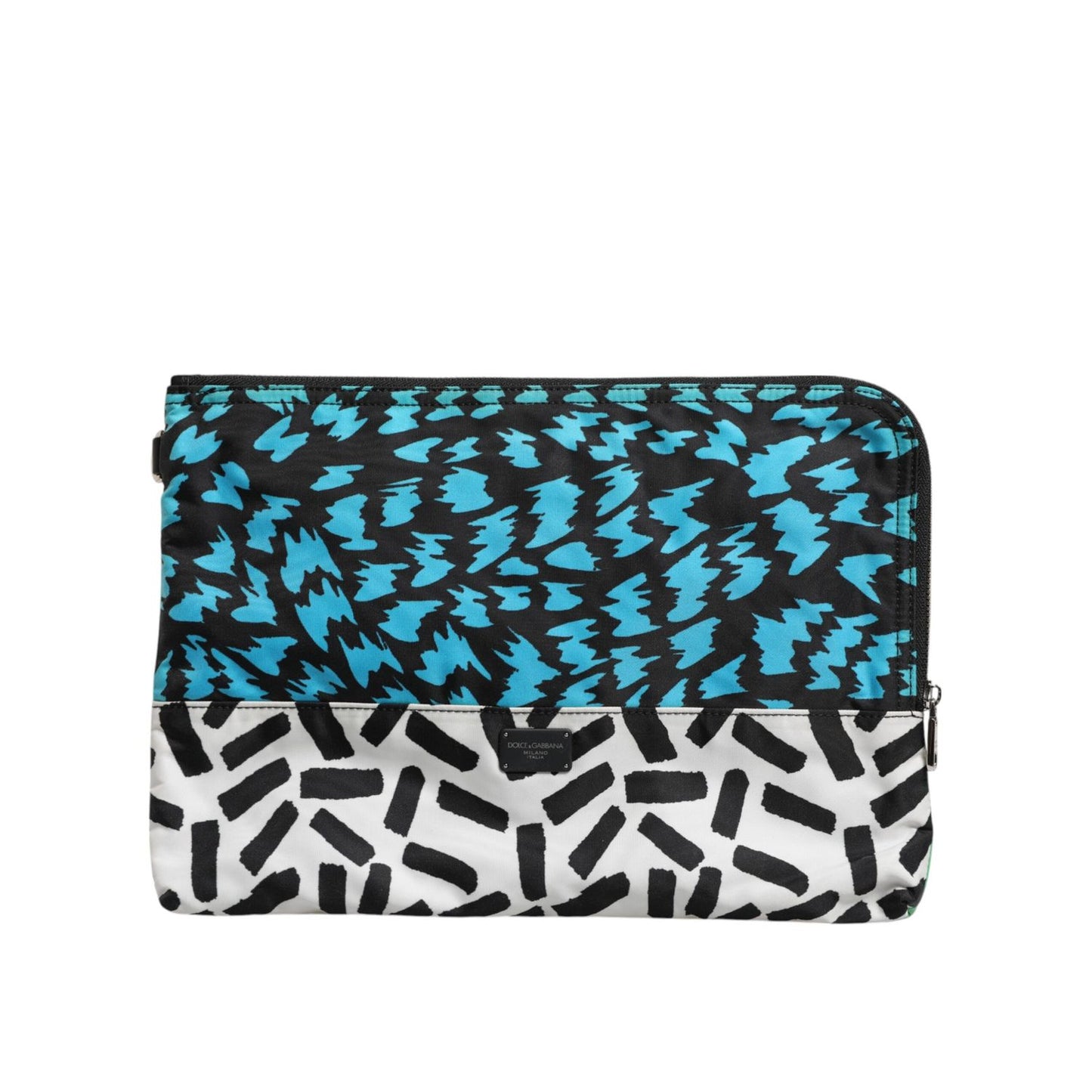 Dolce & Gabbana Multicolor Printed Nylon Logo Plaque Men Clutch Pouch Bag with zipper closure and fabric inner lining.