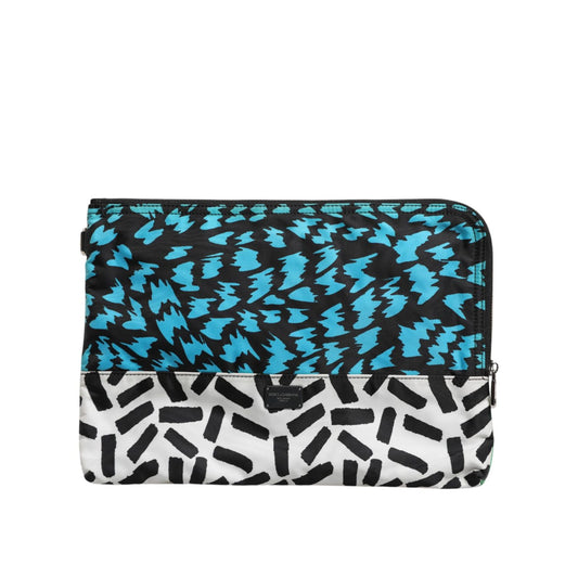 Dolce & Gabbana Multicolor Printed Nylon Logo Plaque Men Clutch Pouch Bag with vibrant abstract design and zipper closure.