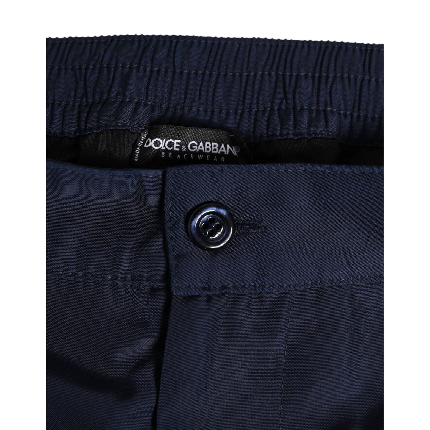 Dolce & Gabbana Navy Blue Polyester Logo Buckle Waist Swimwear