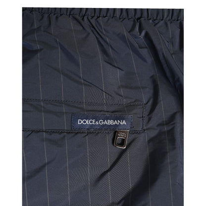 Dolce & Gabbana Navy Blue Polyester Nylon Pinstripe Men's Swimwear