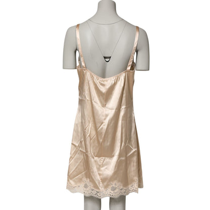 Dolce & Gabbana Nude Chemise Lingerie Silk Blend Lace Trim Dress