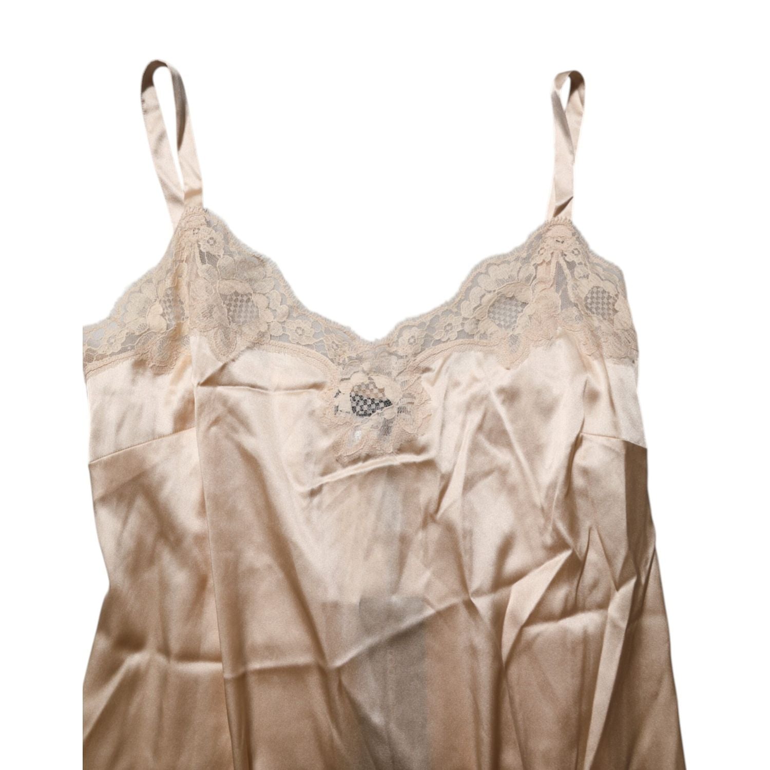 Dolce & Gabbana Nude Chemise Lingerie Silk Blend Lace Trim Dress