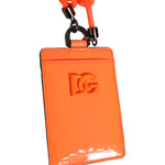 Dolce & Gabbana Orange Leather Logo Embossed Lanyard Card Holder Wallet with embossed logo and lanyard, high-quality Italian design.