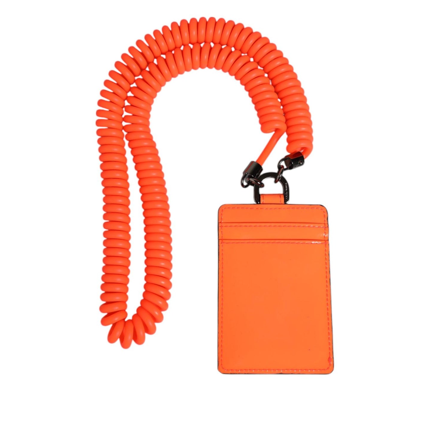 Dolce & Gabbana Orange Leather Logo Embossed Lanyard Card Holder Wallet with embossed details, high-quality leather, and matching lanyard.