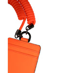 Dolce & Gabbana Orange Leather Logo Embossed Lanyard Card Holder Wallet with matching orange lanyard shown in close detail.