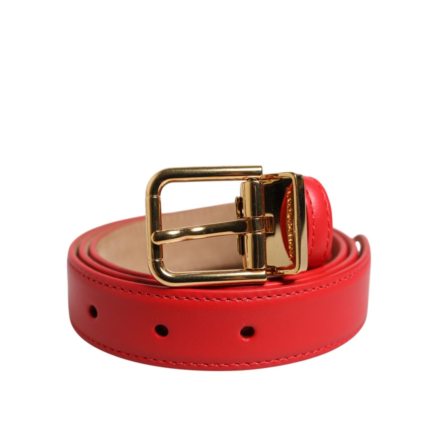 Dolce & Gabbana Red Leather Gold Metal Buckle Cintura Belt