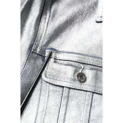 Dolce & Gabbana Silver Cotton Button Down Denim Biker Jacket
