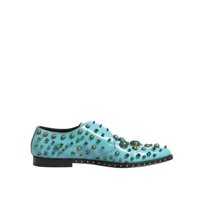 Dolce & Gabbana Turquoise Crystal Embellished Men Derby Shoes