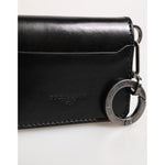 Dolce & Gabbana Wallet Black Leather Logo Embossed Key Chain Card Holder Wallet with zipper closure and logo details.
