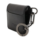 Dolce & Gabbana Wallet Black Leather Logo Embossed Key Chain Card Holder Wallet with zipper and logo details.
