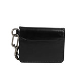 Dolce & Gabbana Wallet Black Leather Logo Embossed Key Chain Card Holder Wallet made from smooth leather with zipper closure and logo details.