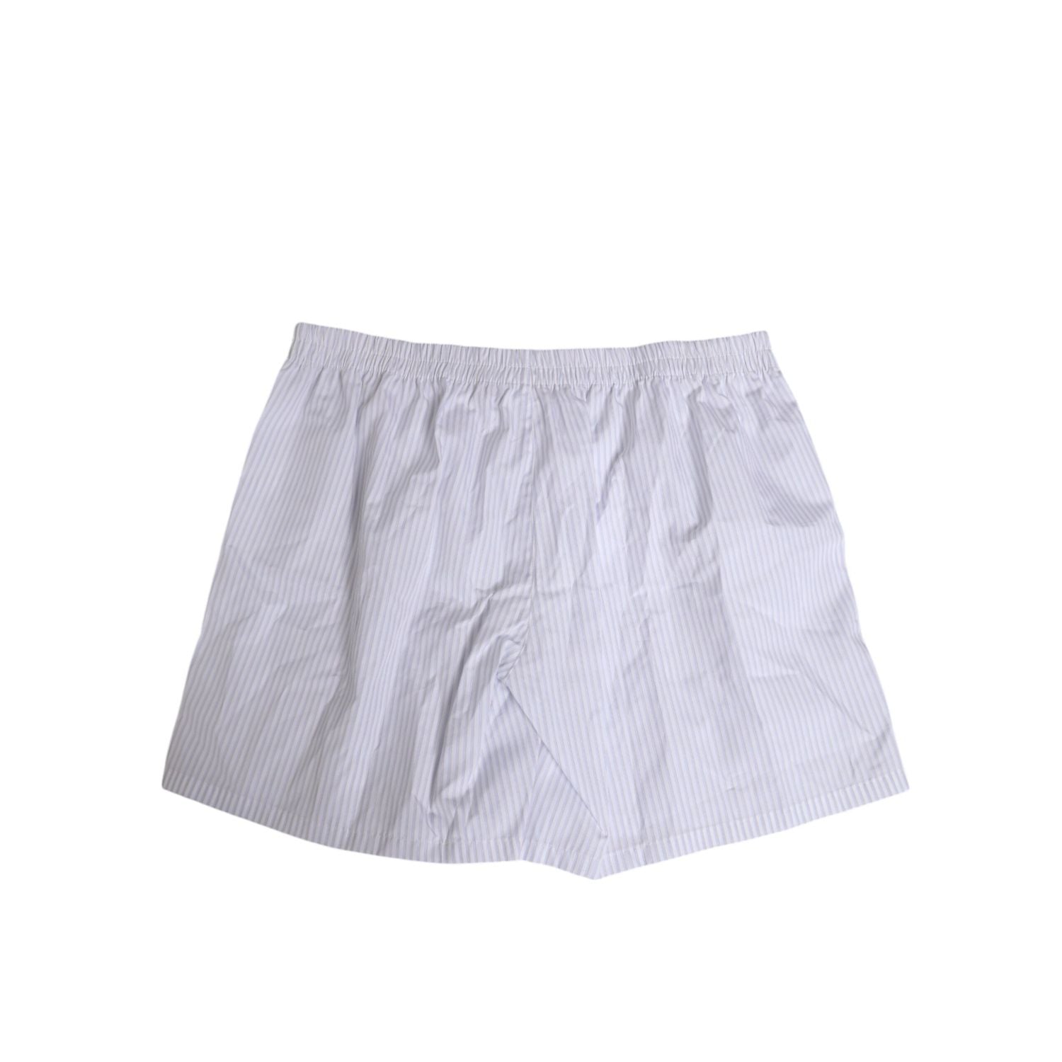 Dolce & Gabbana White Blue Cotton Striped Button Fly Shorts Swimwear
