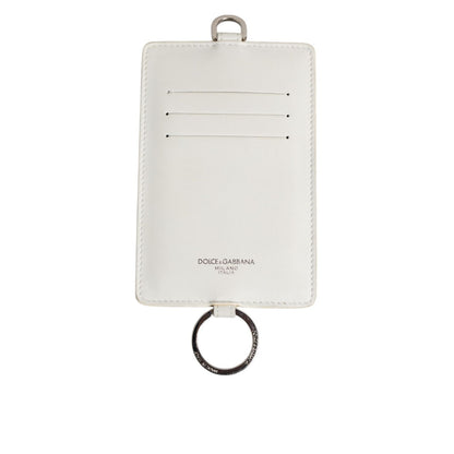 Dolce & Gabbana White Calf Leather Lanyard Logo Card Holder Men Wallet
