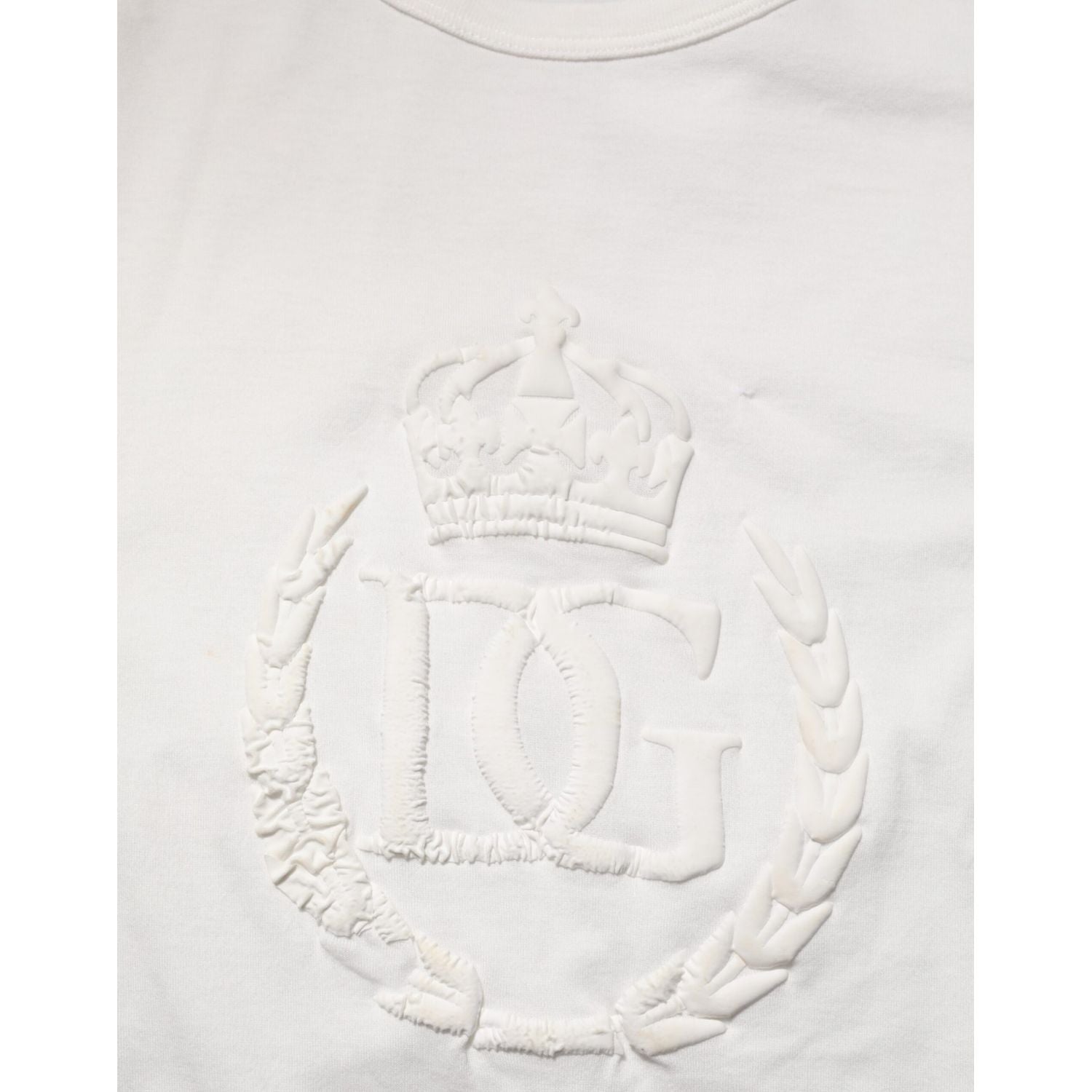 Dolce & Gabbana White Cotton DG Crown Embossed Men T-shirt