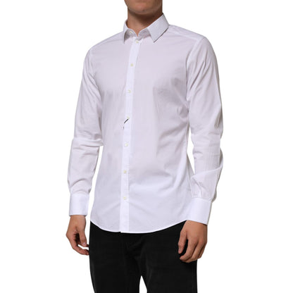 Dolce & Gabbana White Cotton GOLD Long Sleeves Formal Men Shirt