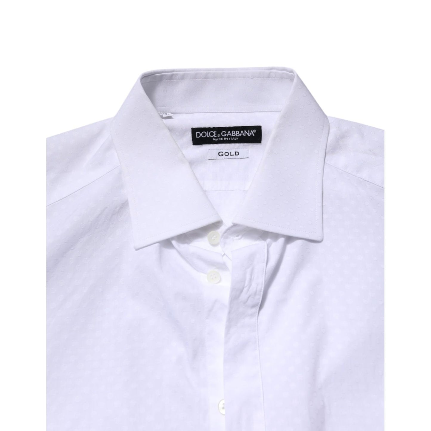 Dolce & Gabbana White GOLD Cotton Long Sleeves Formal Shirt with button closure and classic neck, made in Italy.